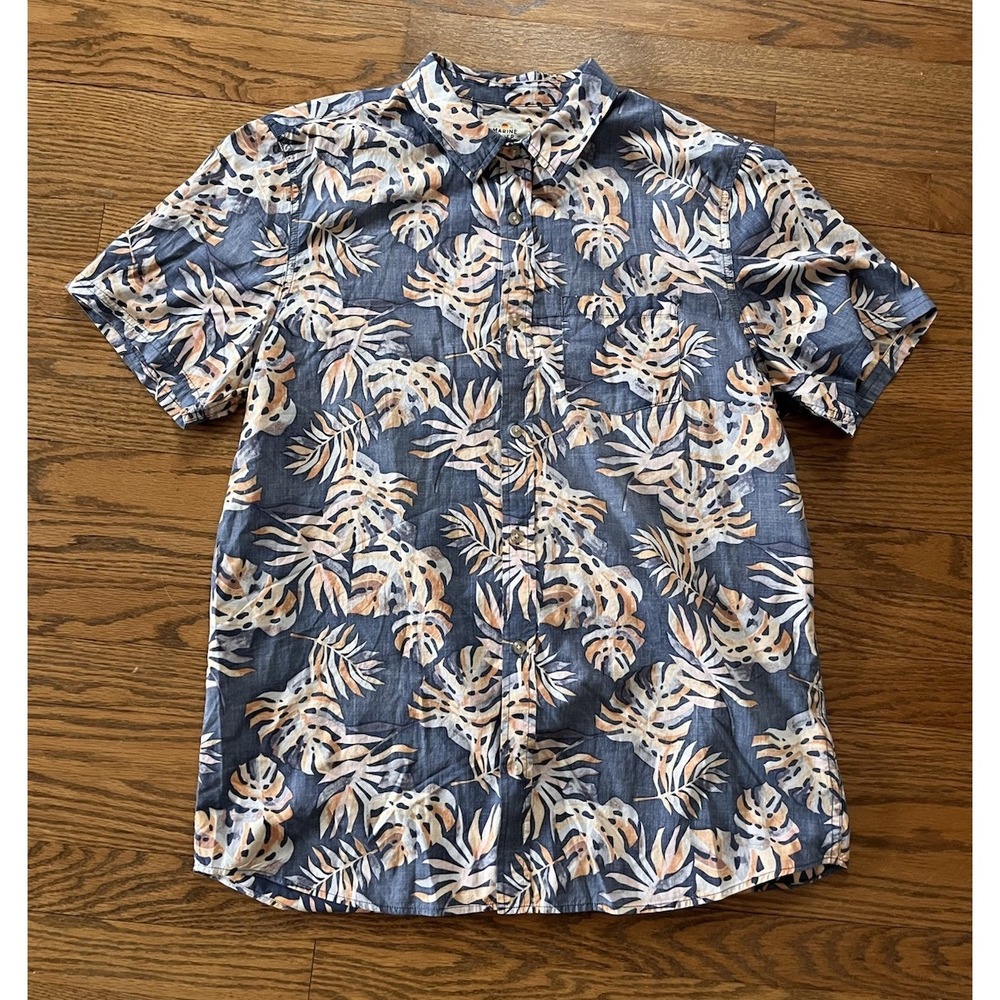 Marine Layer Koloa Blue Tropical Palm SS Shirt Men's XL Collared